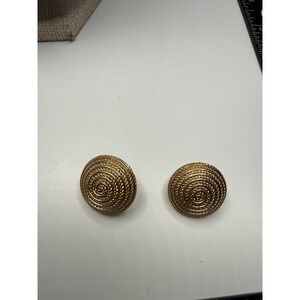 Avon Vintage Gold Tone Textured Concentric Circle Round Button Stud Earrings